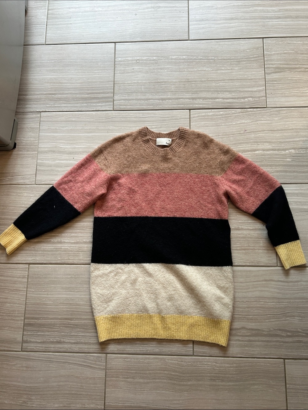 Wilfred Striped Crewneck Sweater Dress in Pink, Black & Neutral
